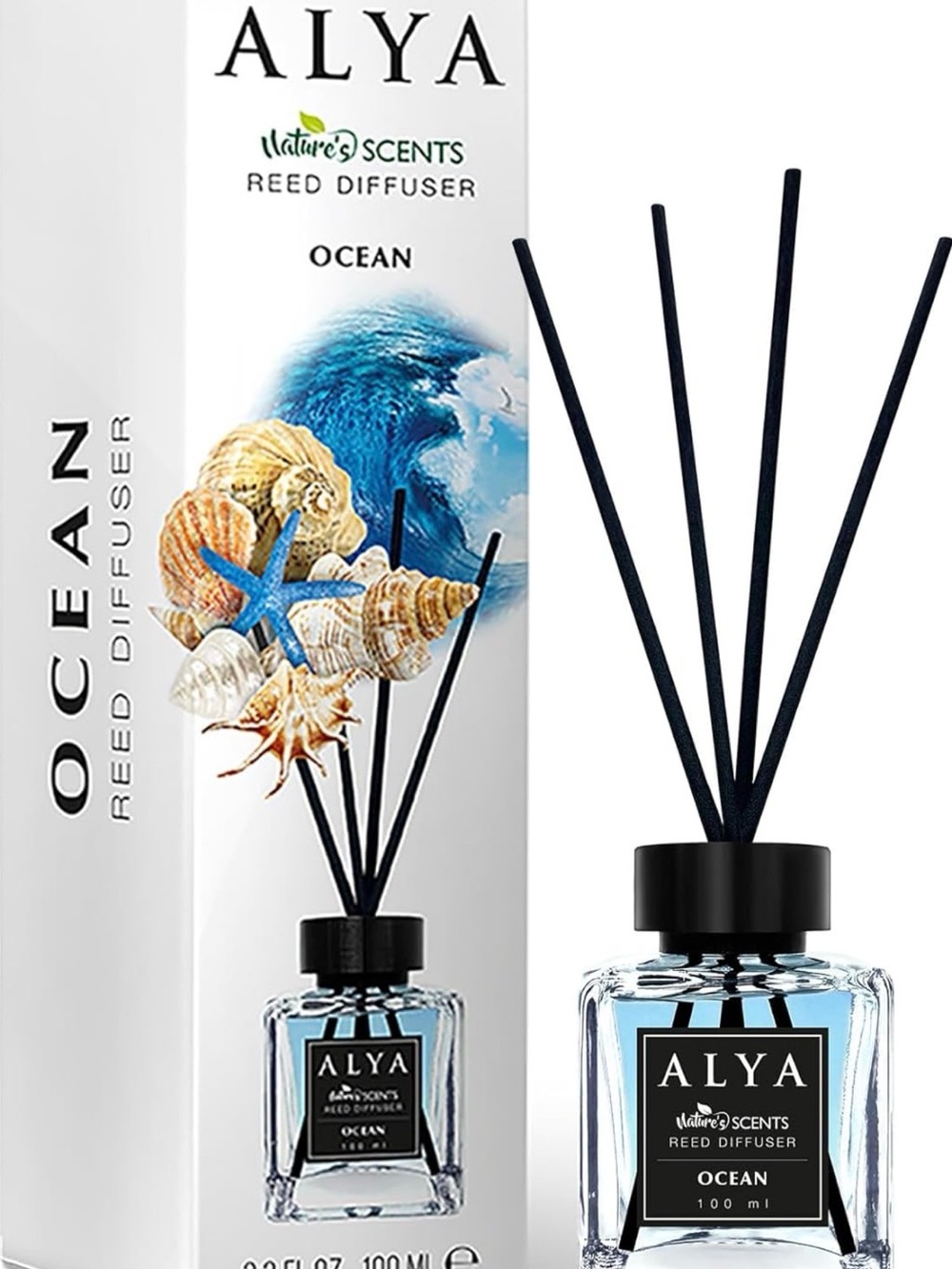 Nature's Scents Ocean Reed Diffuser, 100 ML, Home Fragrance with Black Reeds
